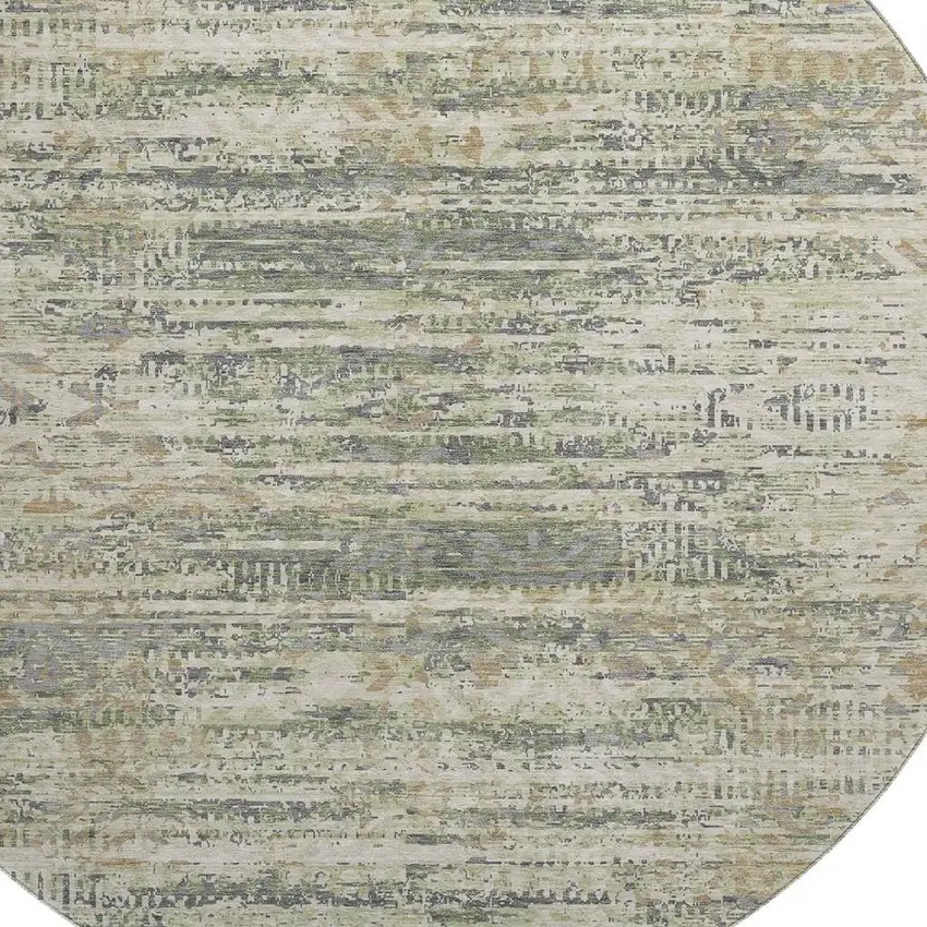 8' Artichoke Green Copper And Gray Moroccan Washable Round Rug With UV Protection Photo 3