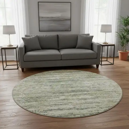8' Artichoke Green Copper And Gray Moroccan Washable Round Rug With UV Protection Photo 2