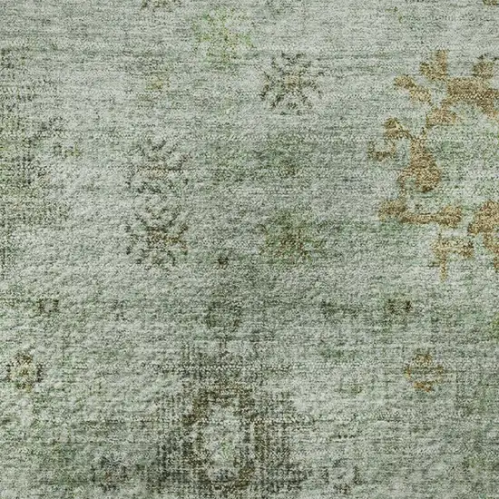 8' Artichoke Green Copper And Gray Oriental Washable Round Rug With UV Protection Photo 9