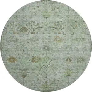 Photo of 8' Artichoke Green Copper And Gray Oriental Washable Round Rug With UV Protection