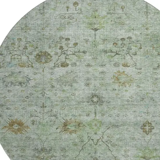 8' Artichoke Green Copper And Gray Oriental Washable Round Rug With UV Protection Photo 3