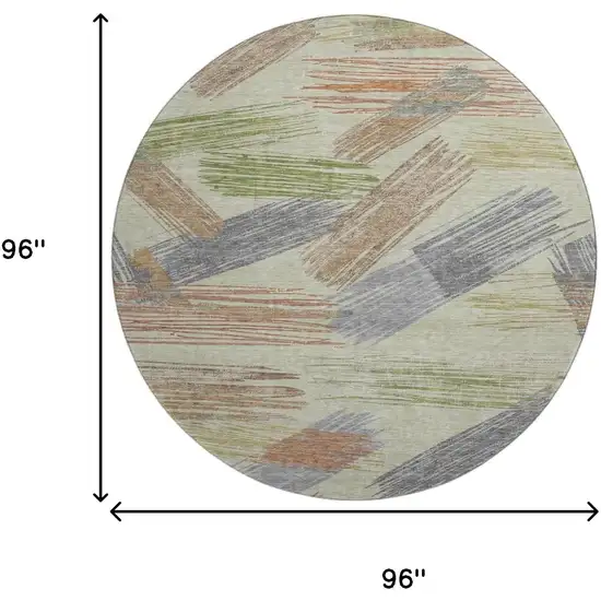 8' Artichoke Green Copper And Gray Striped Washable Round Rug With UV Protection Photo 9