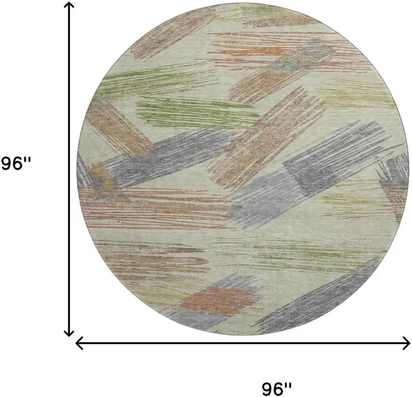 8' Artichoke Green Copper And Gray Striped Washable Round Rug With UV Protection Photo 9