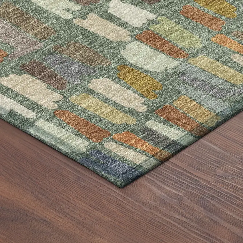 8' Artichoke Green Copper And Ivory Round Striped Washable Indoor Outdoor Area Rug Photo 8