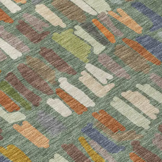 8' Artichoke Green Copper And Ivory Round Striped Washable Indoor Outdoor Area Rug Photo 9