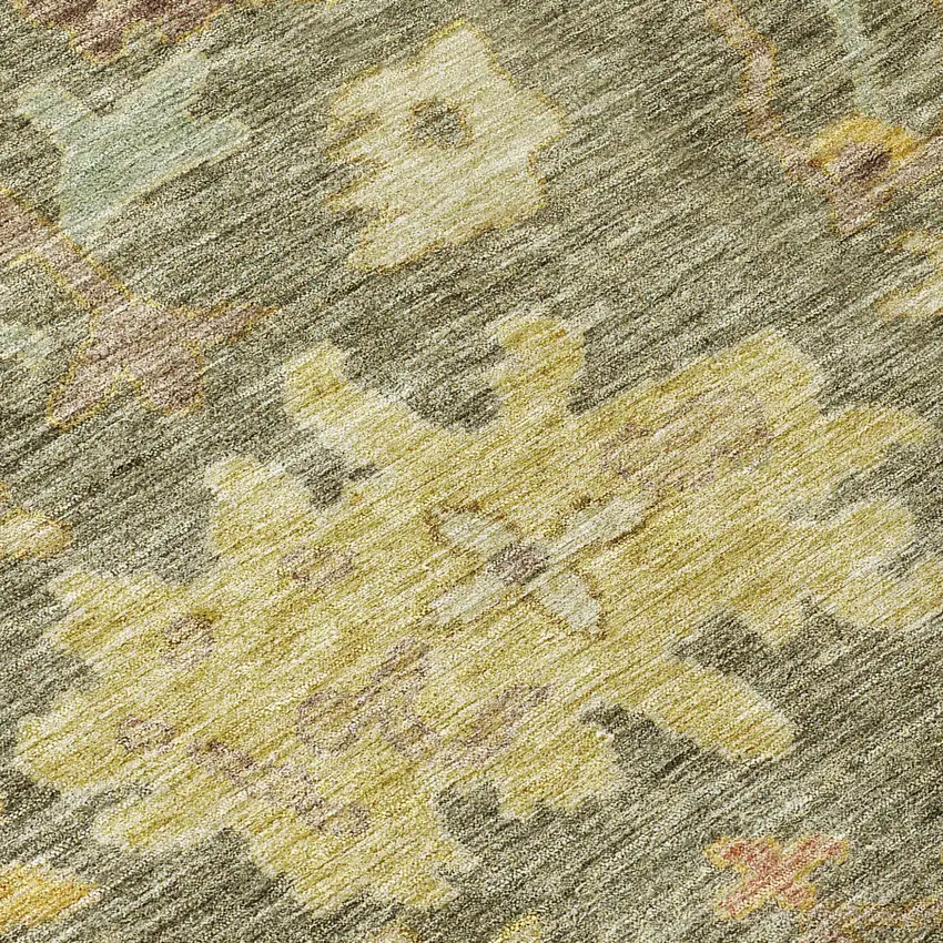 8' Artichoke Green Coral And Brown Round Floral Washable Indoor Outdoor Area Rug Photo 8