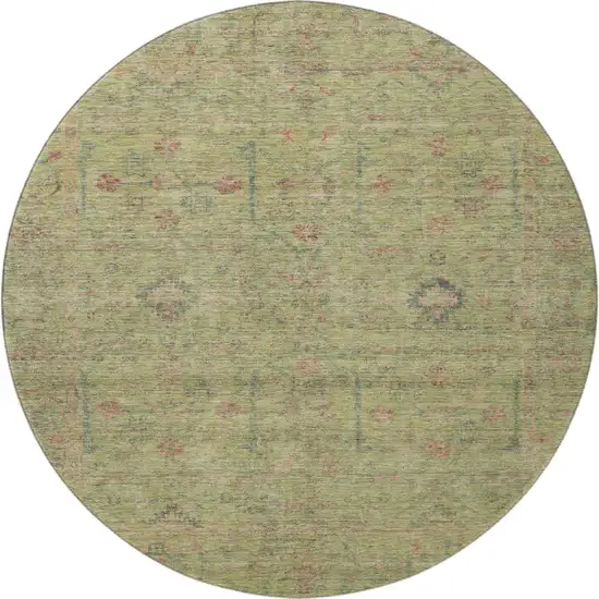 8' Artichoke Green Coral And Gray Floral Washable Round Rug With UV Protection Photo 2