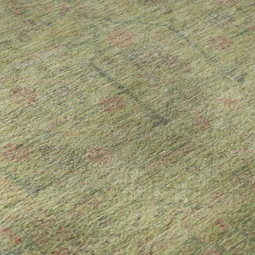 8' Artichoke Green Coral And Gray Floral Washable Round Rug With UV Protection Photo 7