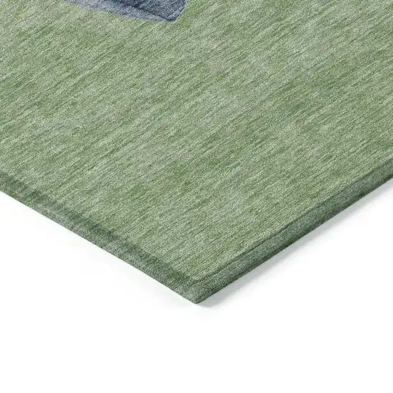 8' Artichoke Green Denim Blue And Ivory Round Snowmen Washable Indoor Outdoor Area Rug Photo 7