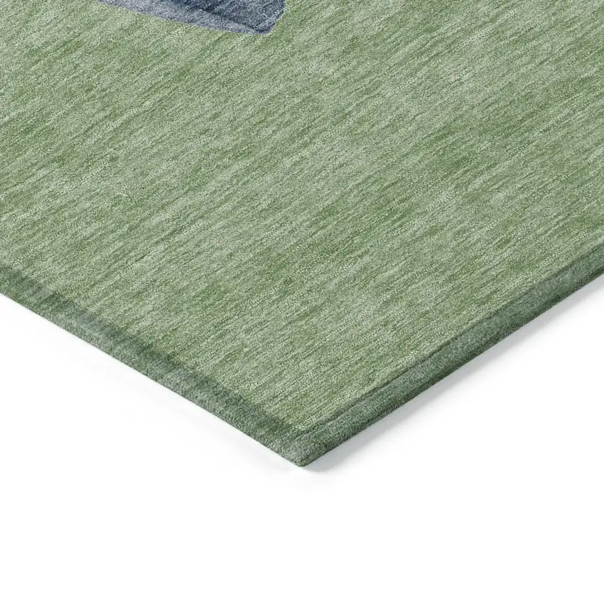 8' Artichoke Green Denim Blue And Ivory Round Snowmen Washable Indoor Outdoor Area Rug Photo 7