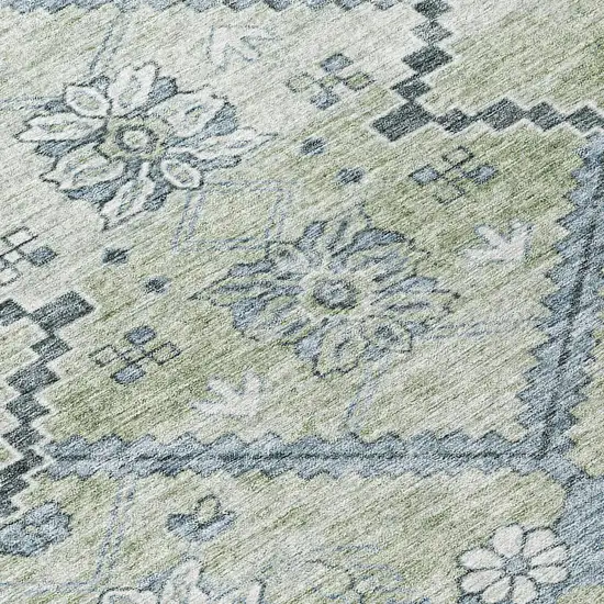 8' Artichoke Green Denim Blue And Silver Round Floral Washable Indoor Outdoor Area Rug Photo 8
