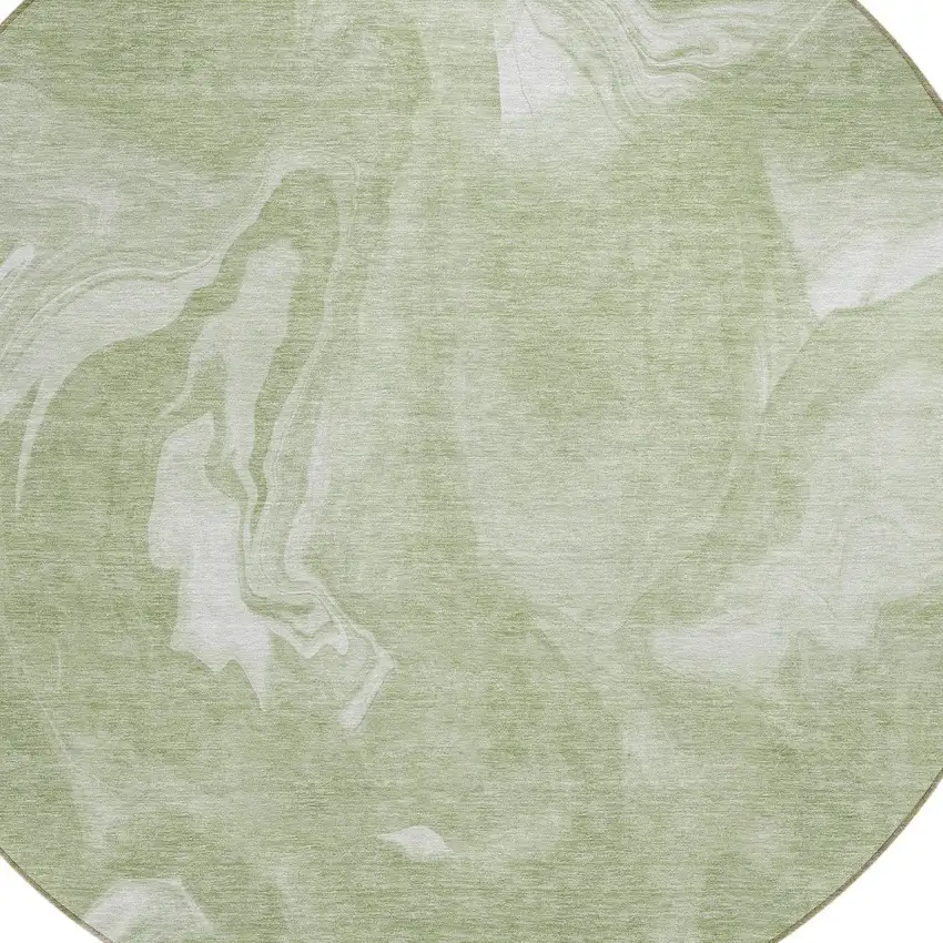 8' Artichoke Green Fern Green And Ivory Round Abstract Washable Indoor Outdoor Area Rug Photo 4