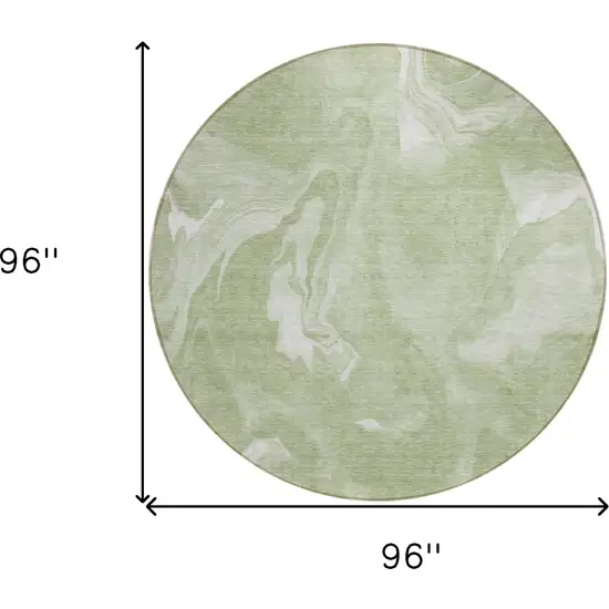 8' Artichoke Green Fern Green And Ivory Round Abstract Washable Indoor Outdoor Area Rug Photo 3