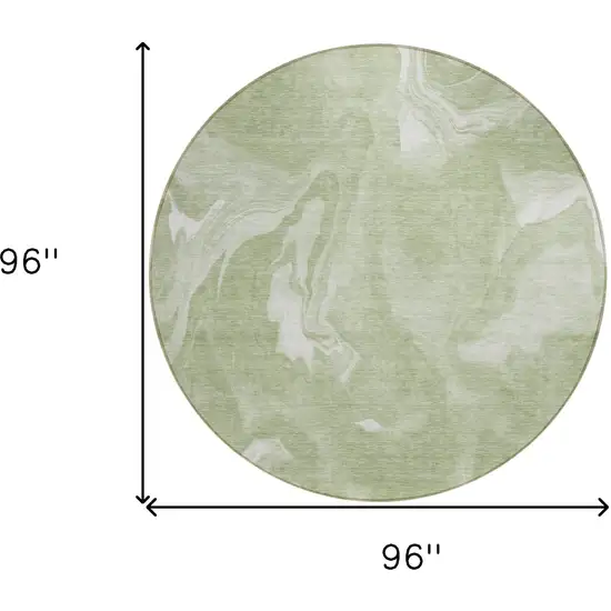 8' Artichoke Green Fern Green And Ivory Round Abstract Washable Indoor Outdoor Area Rug Photo 3