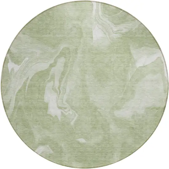 8' Artichoke Green Fern Green And Ivory Round Abstract Washable Indoor Outdoor Area Rug Photo 2