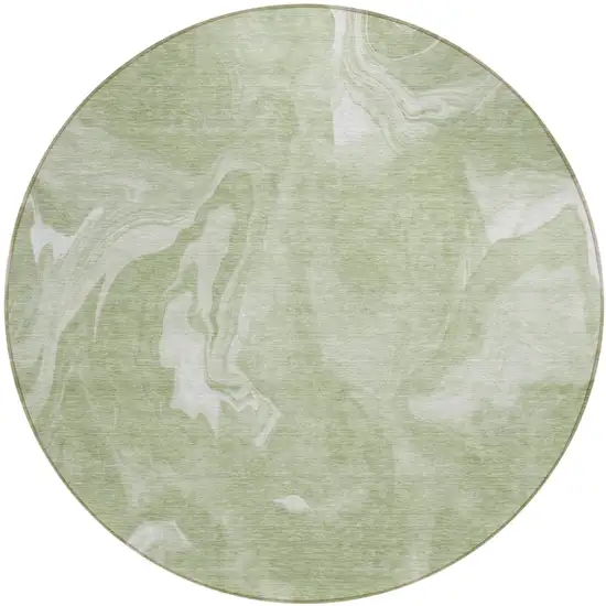 8' Artichoke Green Fern Green And Ivory Round Abstract Washable Indoor Outdoor Area Rug Photo 2