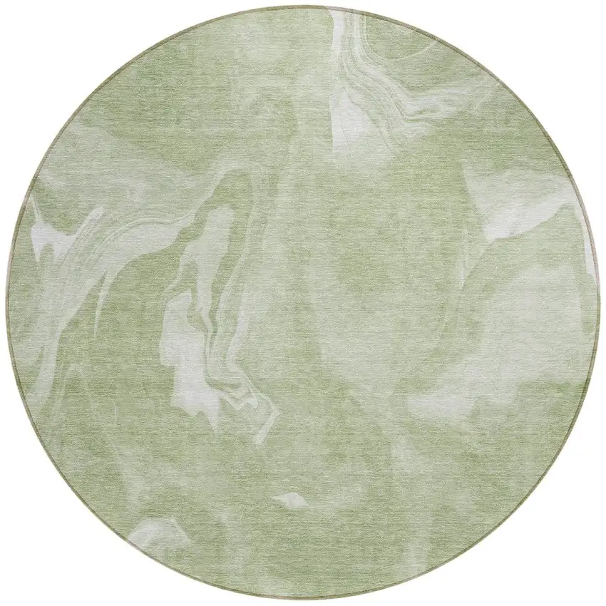 8' Artichoke Green Fern Green And Ivory Round Abstract Washable Indoor Outdoor Area Rug Photo 5
