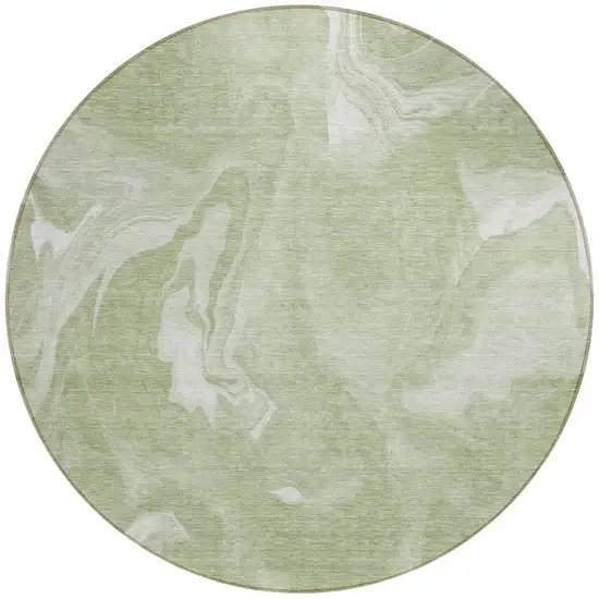 8' Artichoke Green Fern Green And Ivory Round Abstract Washable Indoor Outdoor Area Rug Photo 5