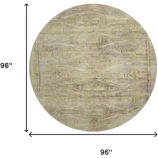 8' Artichoke Green Gold And Beige Abstract Geometric Washable Round Rug With UV Protection Photo 9
