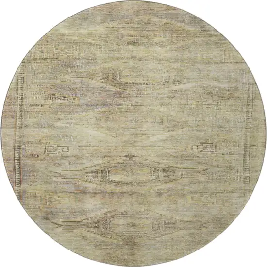 8' Artichoke Green Gold And Beige Abstract Geometric Washable Round Rug With UV Protection Photo 3