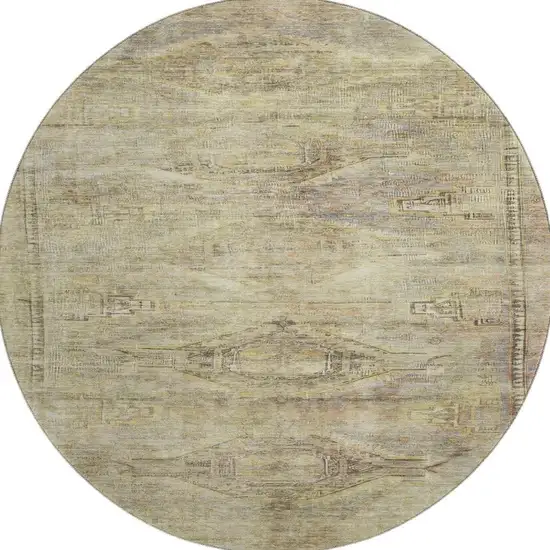 8' Artichoke Green Gold And Beige Abstract Geometric Washable Round Rug With UV Protection Photo 2