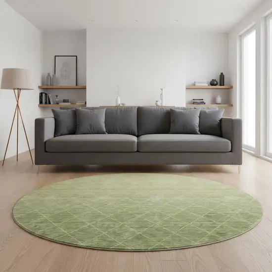 8' Artichoke Green Gold And Beige Geometric Washable Round Rug With UV Protection Photo 1