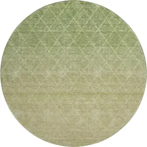 Photo of 8' Artichoke Green Gold And Beige Geometric Washable Round Rug With UV Protection