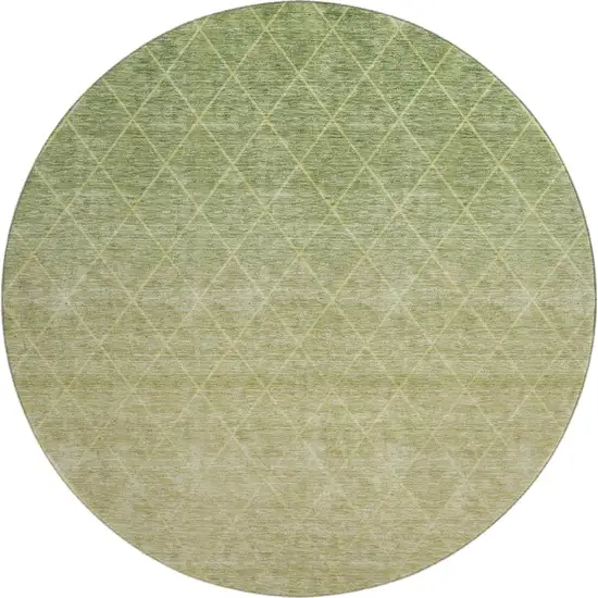 8' Artichoke Green Gold And Beige Geometric Washable Round Rug With UV Protection Photo 1