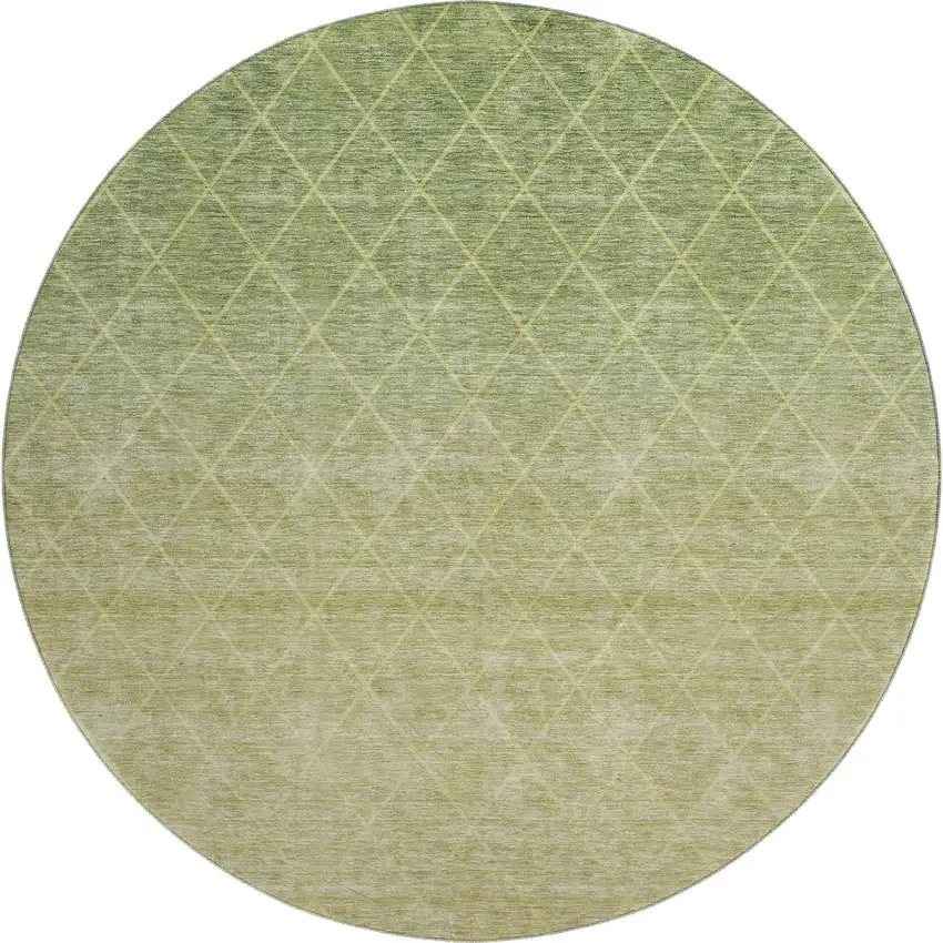 8' Artichoke Green Gold And Beige Geometric Washable Round Rug With UV Protection Photo 1