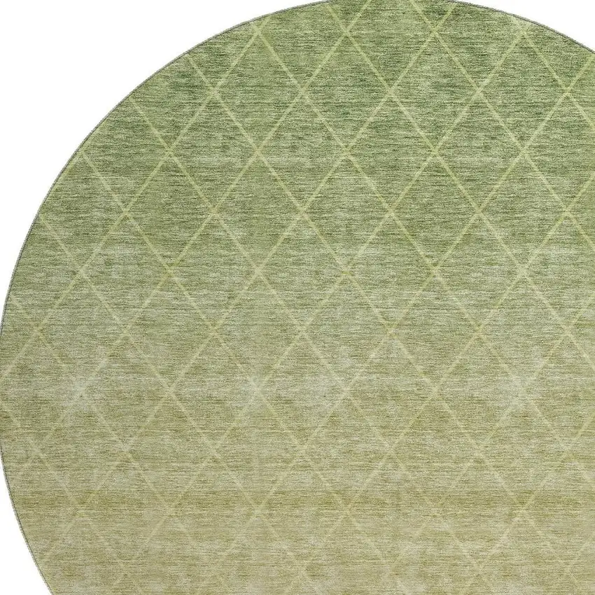 8' Artichoke Green Gold And Beige Geometric Washable Round Rug With UV Protection Photo 2