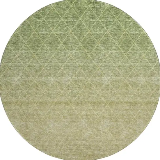 8' Artichoke Green Gold And Beige Geometric Washable Round Rug With UV Protection Photo 3