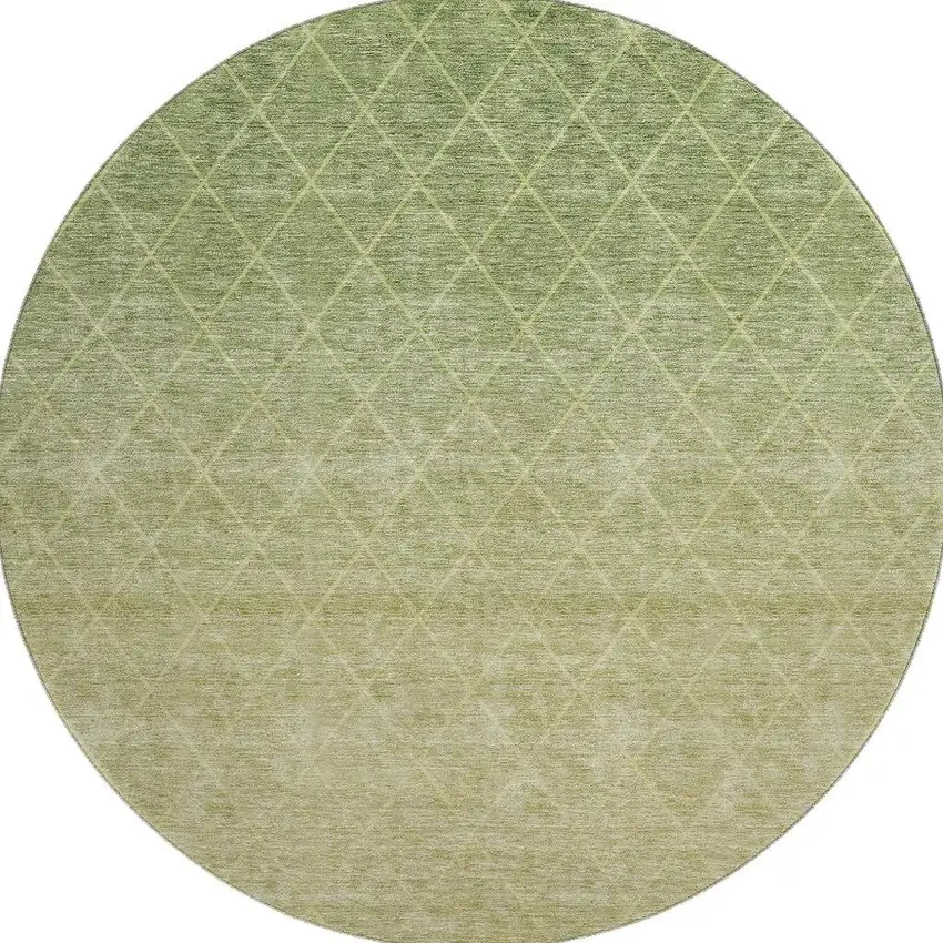 8' Artichoke Green Gold And Beige Geometric Washable Round Rug With UV Protection Photo 3