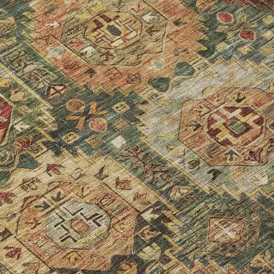 8' Artichoke Green Gold And Beige Round Medallion Washable Indoor Outdoor Area Rug Photo 8