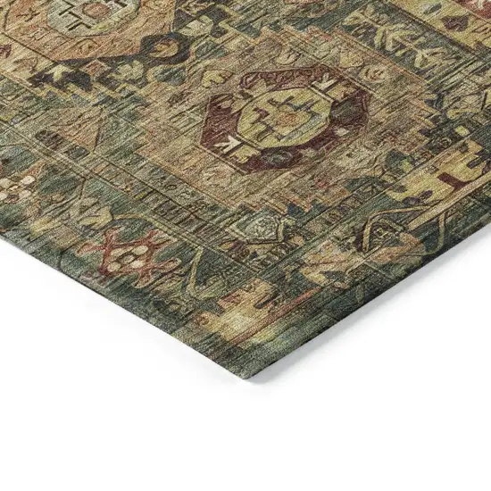 8' Artichoke Green Gold And Beige Round Medallion Washable Indoor Outdoor Area Rug Photo 7