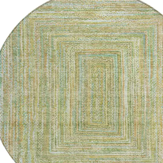 8' Artichoke Green Gold And Blue Round Geometric Washable Indoor Outdoor Area Rug Photo 8
