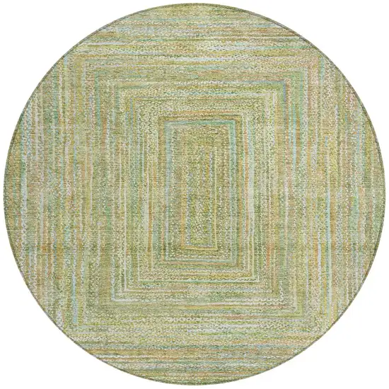 8' Artichoke Green Gold And Blue Round Geometric Washable Indoor Outdoor Area Rug Photo 3