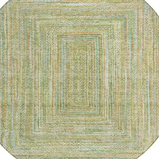 8' Artichoke Green Gold And Blue Round Geometric Washable Indoor Outdoor Area Rug Photo 4