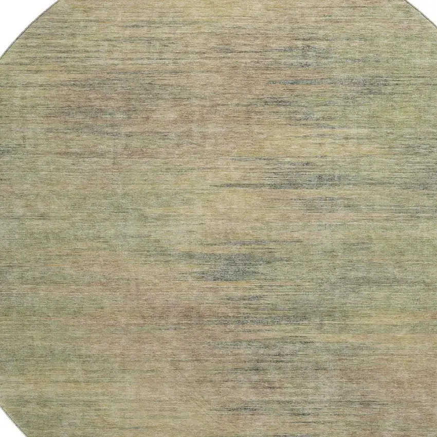 8' Artichoke Green Gold And Copper Abstract Washable Round Rug With UV Protection Photo 3
