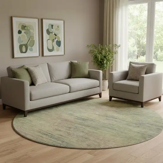 8' Artichoke Green Gold And Copper Abstract Washable Round Rug With UV Protection Photo 1