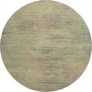 Photo of 8' Artichoke Green Gold And Copper Abstract Washable Round Rug With UV Protection