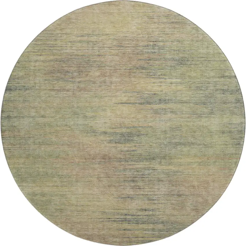 8' Artichoke Green Gold And Copper Abstract Washable Round Rug With UV Protection Photo 1