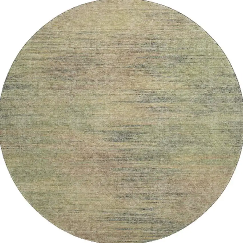 8' Artichoke Green Gold And Copper Abstract Washable Round Rug With UV Protection Photo 4