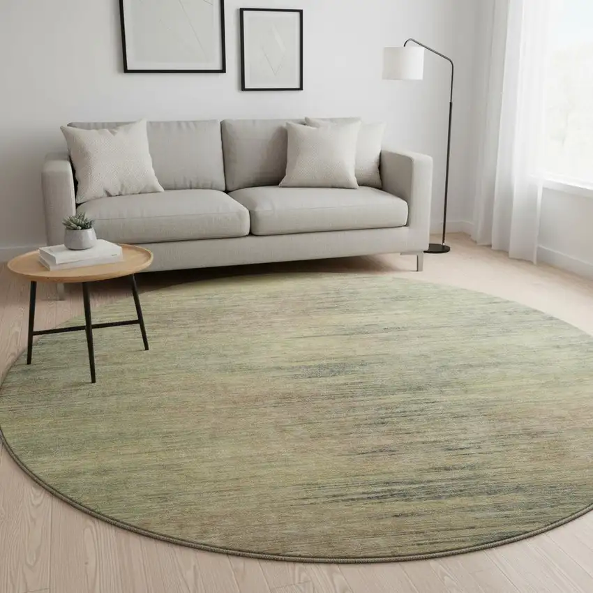 8' Artichoke Green Gold And Copper Abstract Washable Round Rug With UV Protection Photo 2