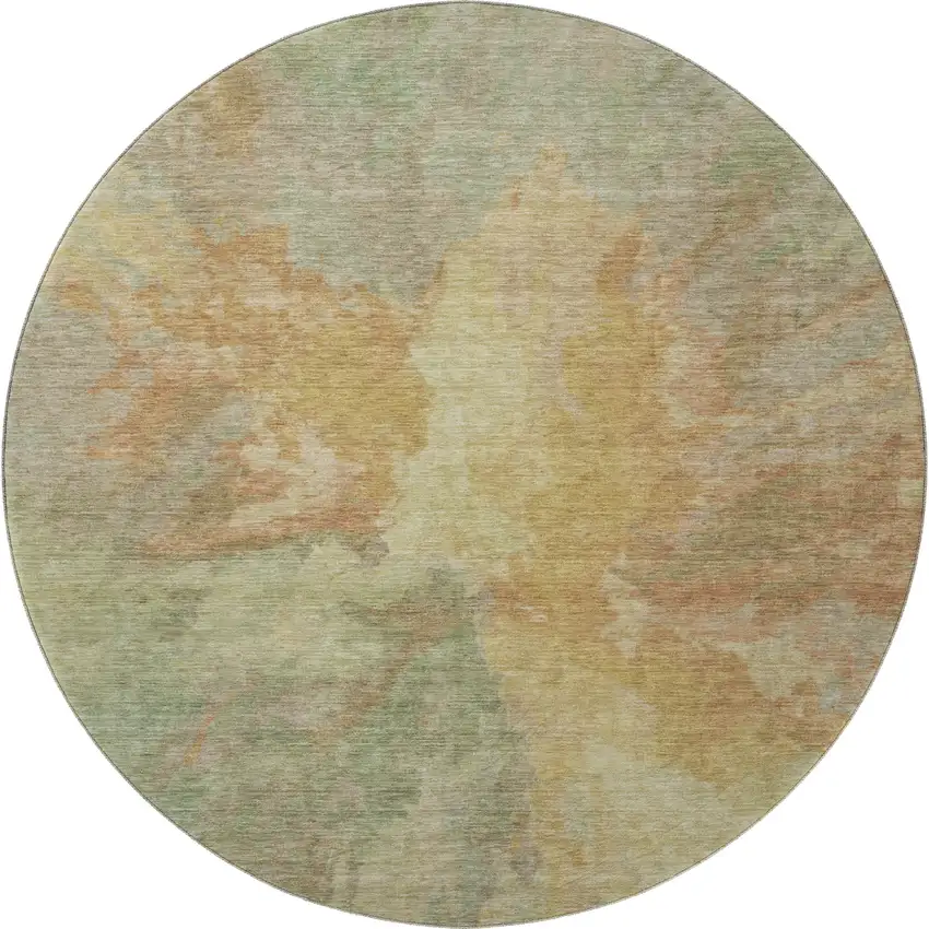 8' Artichoke Green Gold And Copper Abstract Washable Round Rug With UV Protection Photo 3