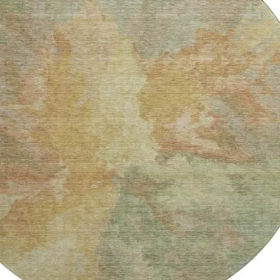 8' Artichoke Green Gold And Copper Abstract Washable Round Rug With UV Protection Photo 2