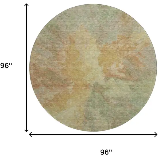 8' Artichoke Green Gold And Copper Abstract Washable Round Rug With UV Protection Photo 9