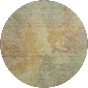 Photo of 8' Artichoke Green Gold And Copper Abstract Washable Round Rug With UV Protection