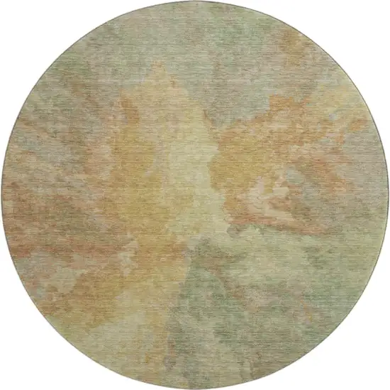 8' Artichoke Green Gold And Copper Abstract Washable Round Rug With UV Protection Photo 1