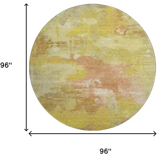 8' Artichoke Green Gold And Copper Abstract Washable Round Rug With UV Protection Photo 9