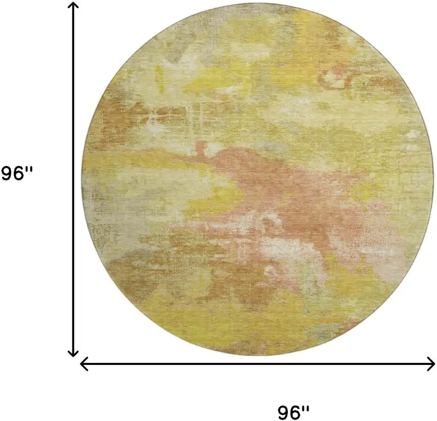 8' Artichoke Green Gold And Copper Abstract Washable Round Rug With UV Protection Photo 9